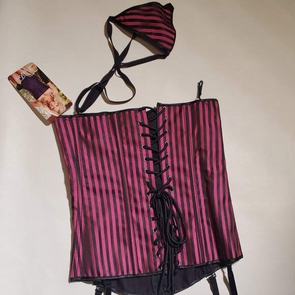 Shirley of Hollywood Pink & Black Striped Corset – Size 34, NWT - Picture 2 of 9